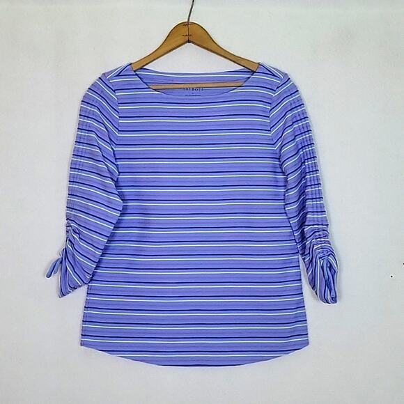 Talbots Blue Embroidered Stripe 3/4 Sleeve Tee Size Small S - Picture 1 of 5